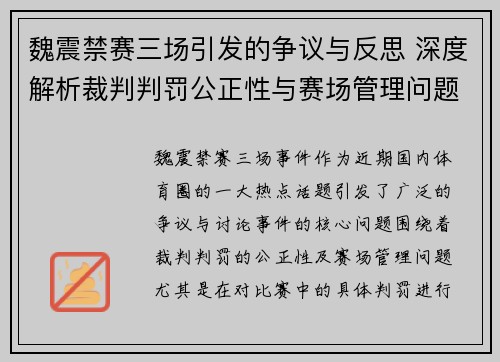魏震禁赛三场引发的争议与反思 深度解析裁判判罚公正性与赛场管理问题